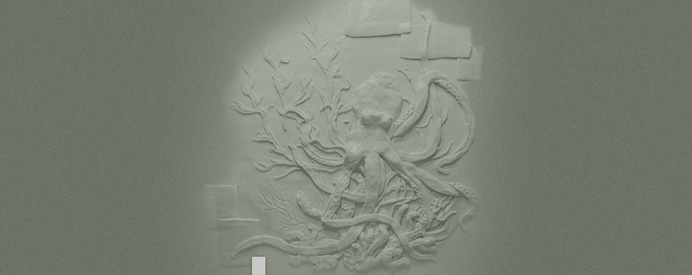 Digital mockup of an 18 foot X 8 foot 3D relief mural that will be painted fresco.