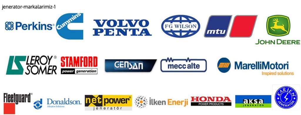 dip Enerji Jeneratör Markaları: Perkins, Cummins, Volvo Penta, FG Wilson, John Deere, Aksa, Honda.