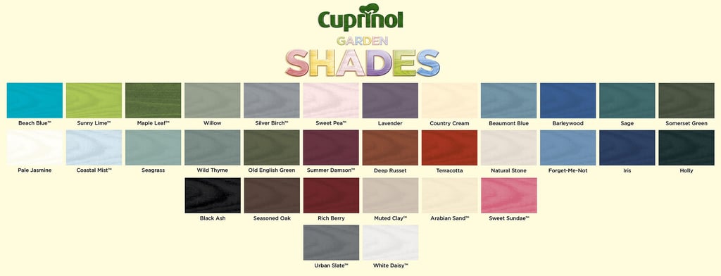 Cupribol Fence, Shed & Wood Paint Colour Chart