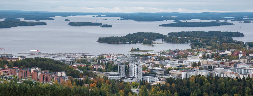 Cityscape of Kuopio from Puijo tower in Eastern finland. Norrthern Savonia