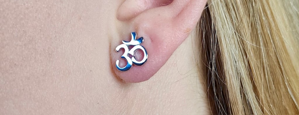 OM Symbol Stud Earring in Sterling Silver