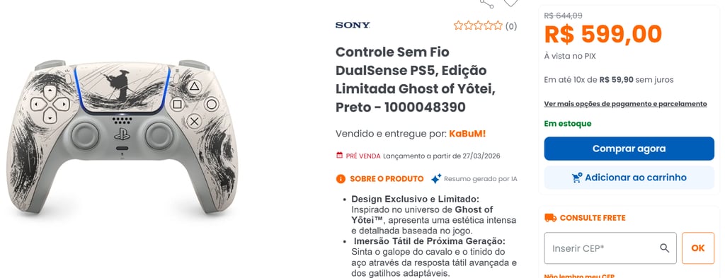 controle DualSense Ghost of Yōtei Kabum