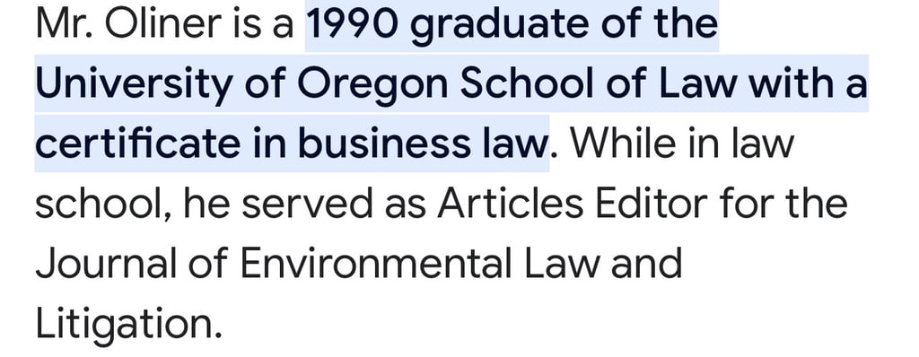 Ron Oliner Class of 1990 University of Oregon