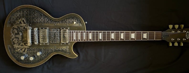 Silverback Ironbrand Les Paul style dark industrial guitar. Full front view.
