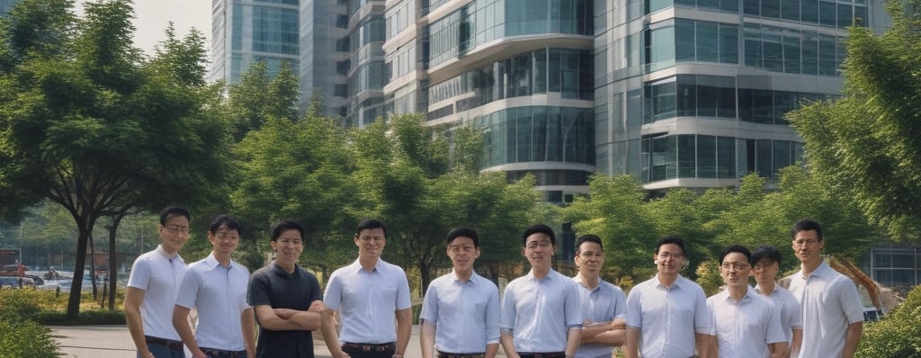 An image depicting a modern office setup with collaborative workspace.