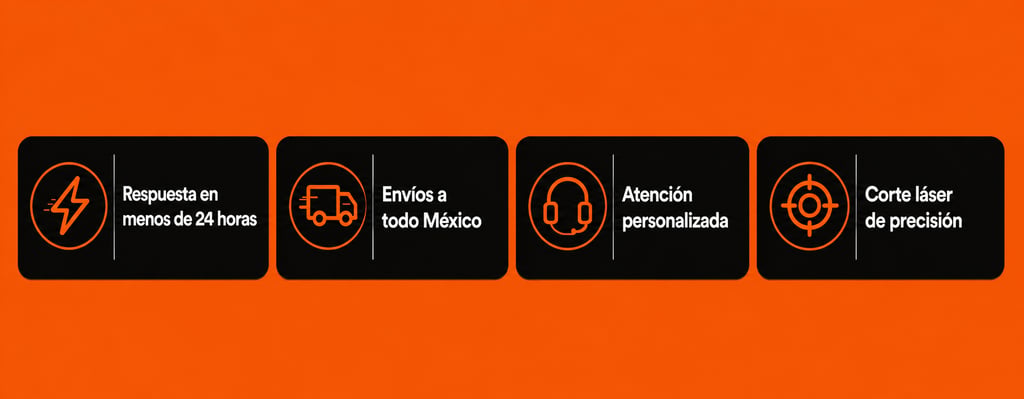 Badges de beneficios de Fusion Laser con servicio de corte láser de precisión en León GTO