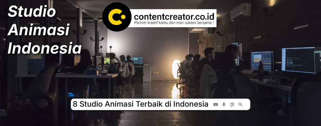 Animators working in a professional studio animasi Indonesia with multiple monitors and workstations.