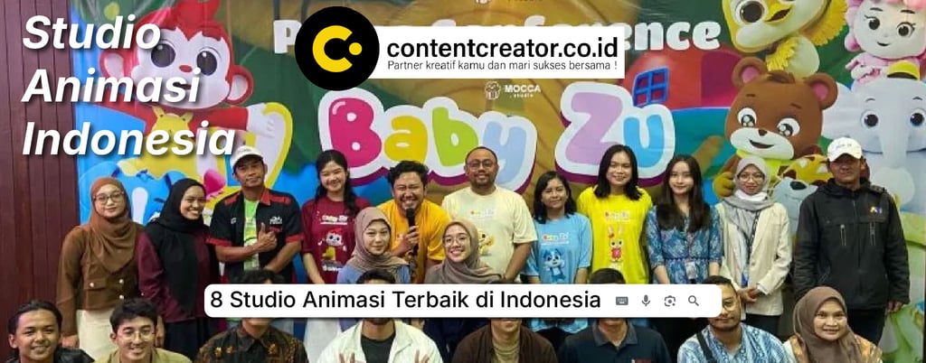 Team of professional animators at an Indonesian animation studio event for Baby Zu.