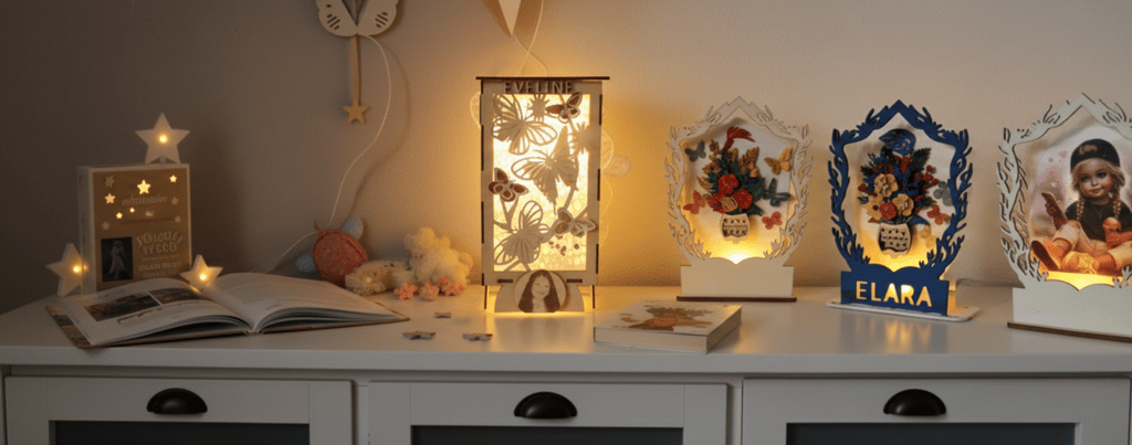 HANDGEFERTIGTE PERSONALISIERTE HOLZLAMPEN UND KINDERZIMMER-DEKO AUS BUCHS SG.