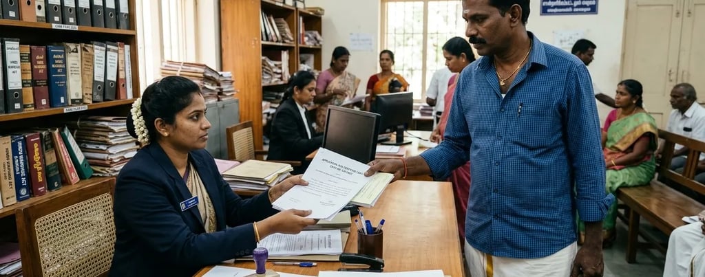 Applying for certified copy in family court Chennai at certified copy counter with legal documents