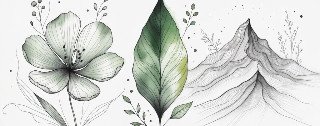 a mountain scene with a mountain range and a flower