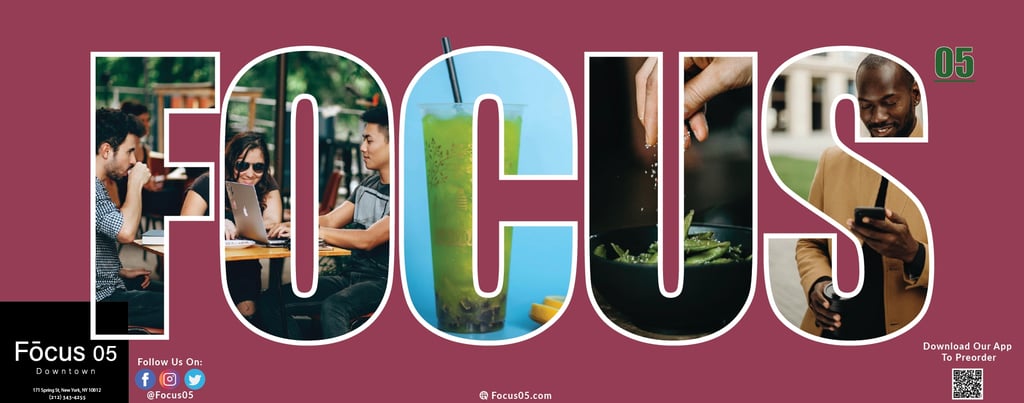 Subway ad with the word "FOCUS" in large print and inside the letters are restaurant-themed images.