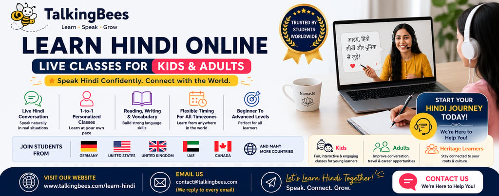 TalkingBees online Hindi language classes for kids and adults