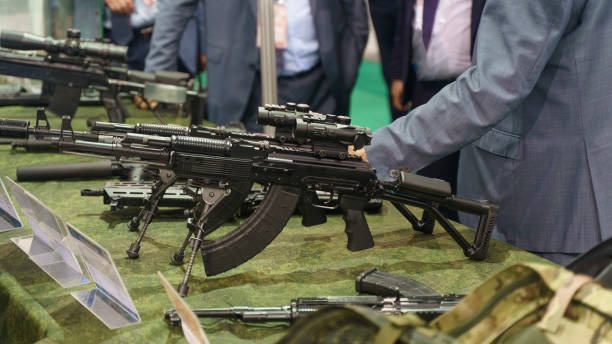 automatic weapons displayed at Texas gun show