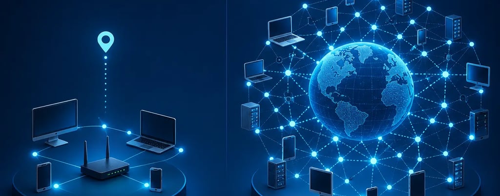 small local network compared to large global network illustrating internet expansion