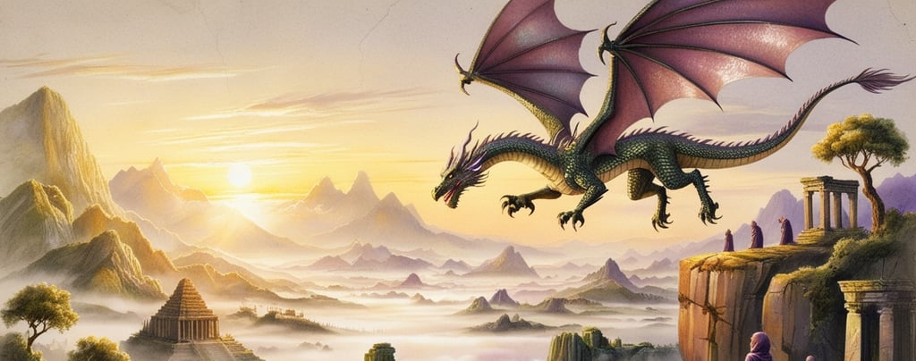 Humans battling a dragon with spears in prehistoric times