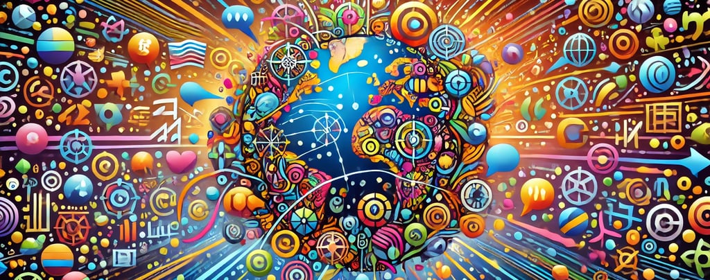 a colorful picture of a globe with a globe in the middle