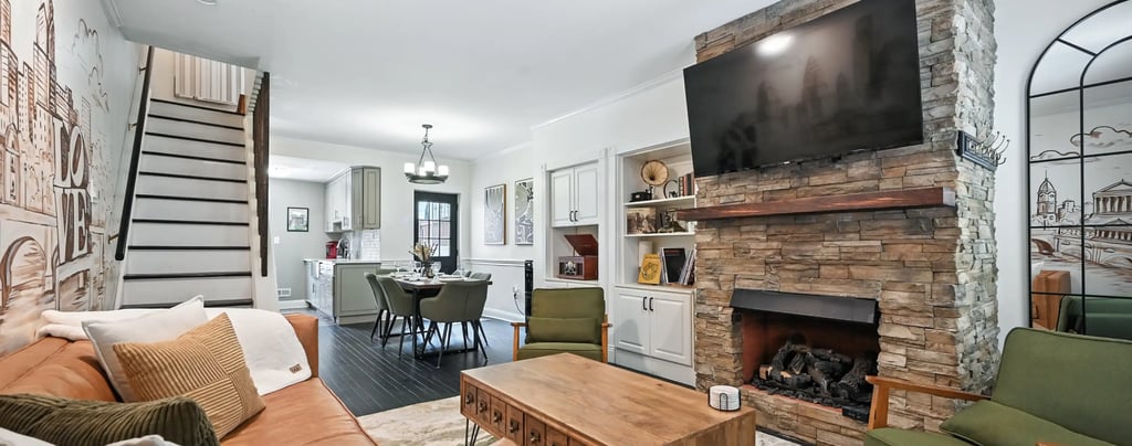Living room with fireplace in South Philadelphia Airbnb
