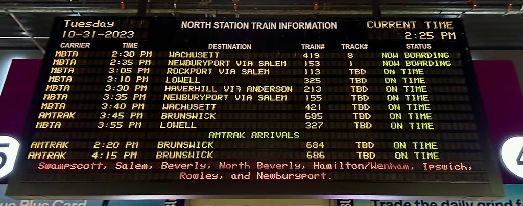 Boston North Station's departure board