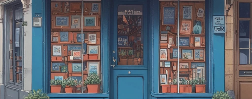 Street scene with shops and cars on a sunny day