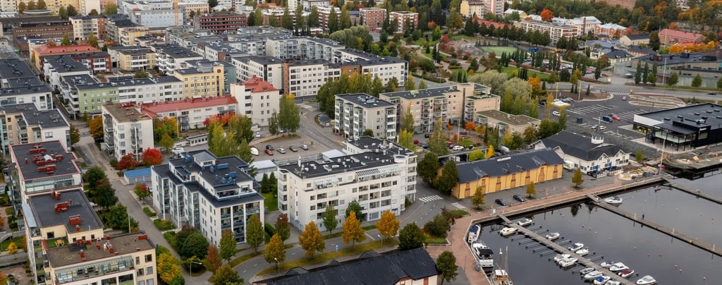 Aerial drone view of the city of Kuopio in Eastern Finland , Northern Savonia