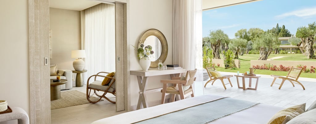 one bedroom garden suite at Ikos Odisia with view of the landscape gardens