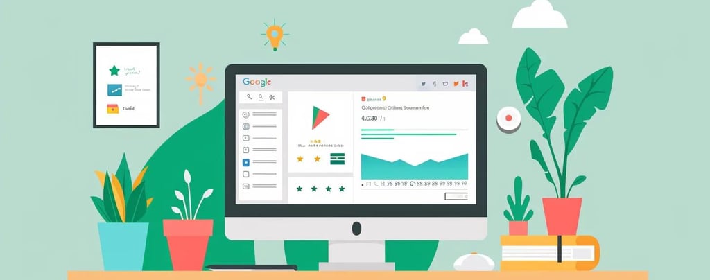 Optimized Google My Business profile on a computer screen, showcasing customer reviews and business 