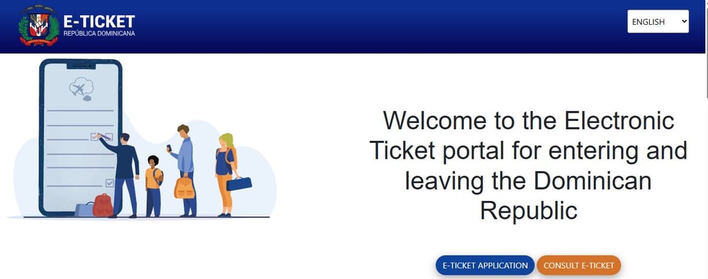 Dominican Republic E-Ticket portal homepage for entering and leaving the country