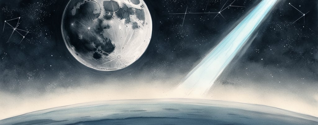 Moon orbiting Earth with a sci-fi alien technology twist