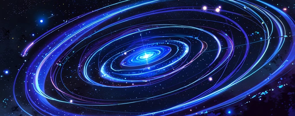 Cosmic expansion visual with glowing grid lines