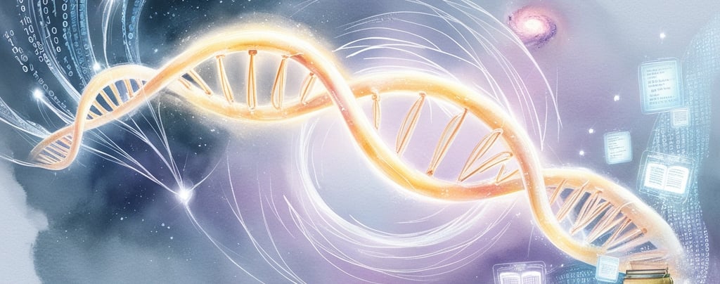 Double helix made of binary code and knowledge symbols