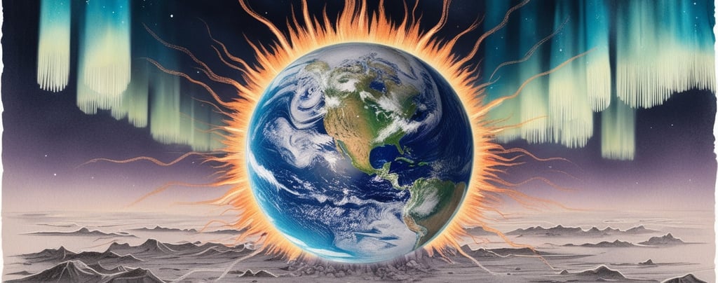 Visualization of Earth losing its magnetic shield and atmosphere
