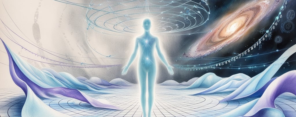 Abstract grid of space-time bending into illusionary waves