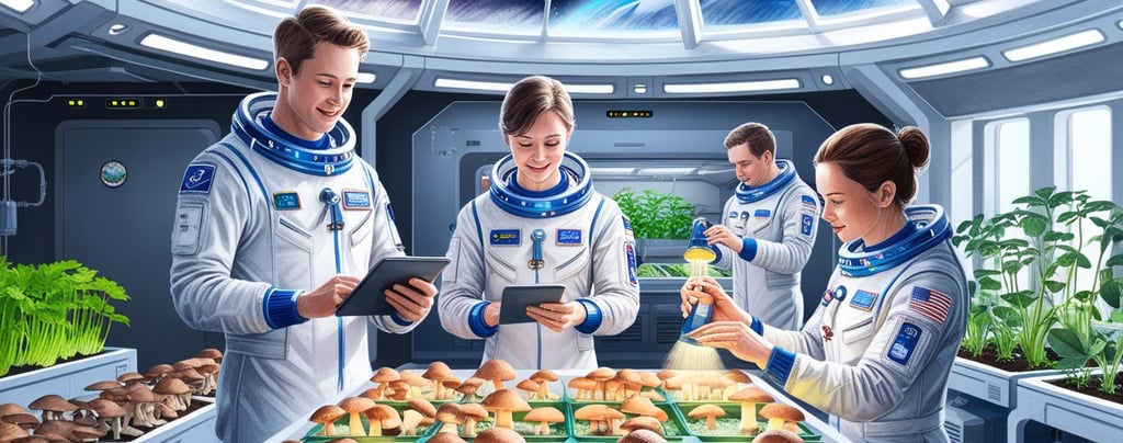 Astronaut studying fungi in a microgravity lab on the ISS