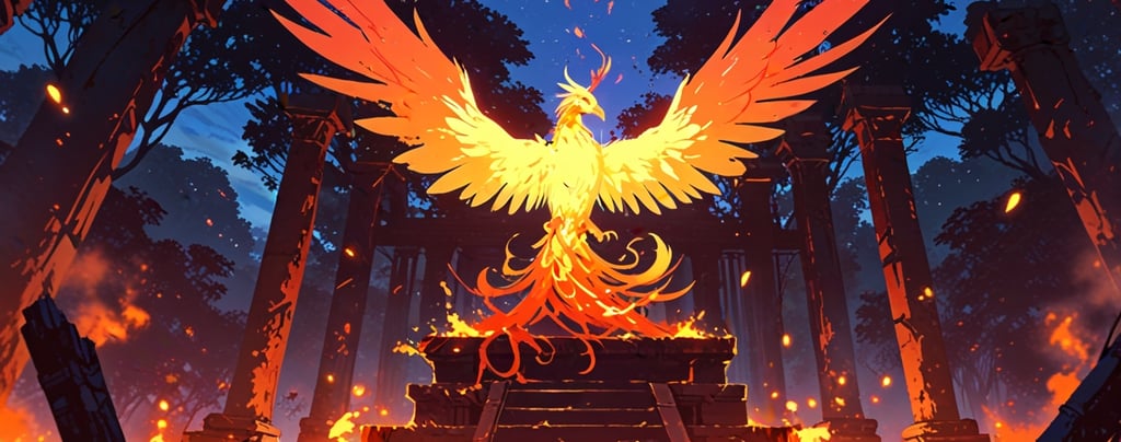 Fiery wings of a Phoenix soaring across the sky