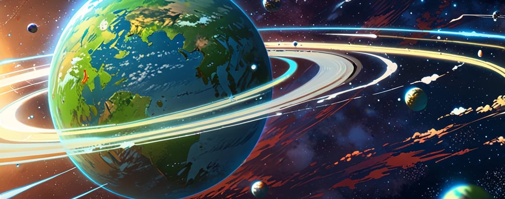 Solar system planets connected by neural-like energy lines