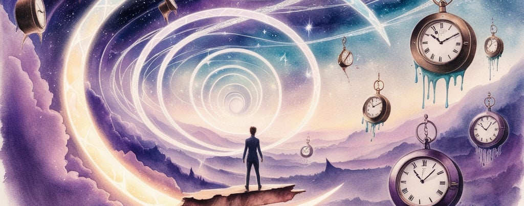 Time loop illustration with repeating mirrored realities