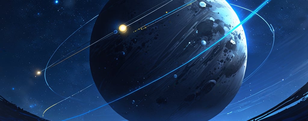 Diagram showing Venus and Earth with asteroid paths