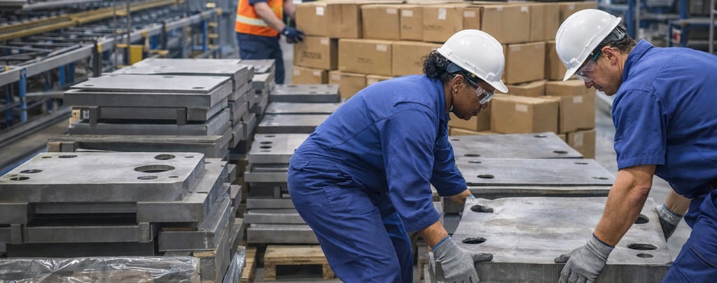 Two workers dealing with a production line bottleneck due to the demands of heavy lifting