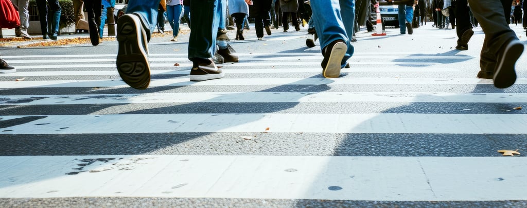 Urban crowd crossing street, symbolizing emergency preparedness and survival planning in busy cities