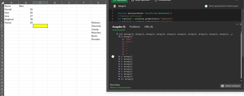 Office Script getUsedRange() Verdeutlichung