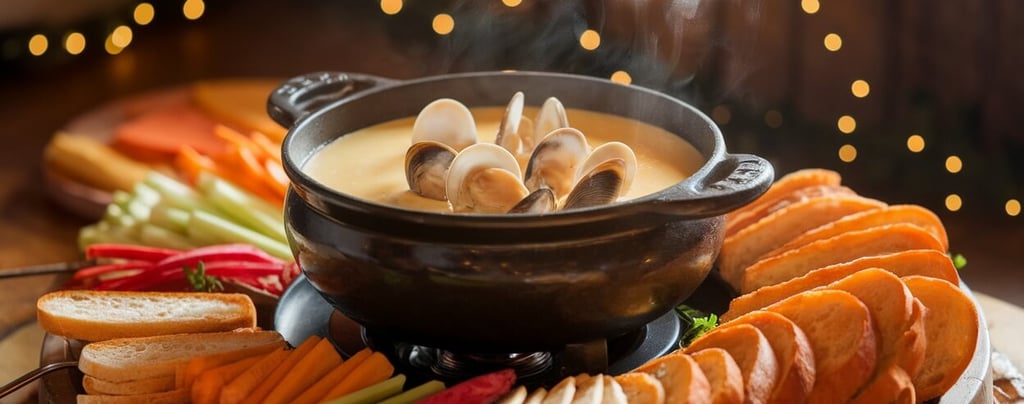 cheese and clam fondue with bread