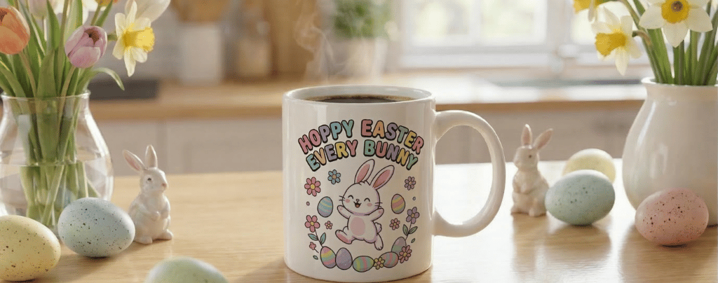 Hoppy Easter Every Bunny White Coffee Mug,Alex sylvestre Shop,Asylvestreshop