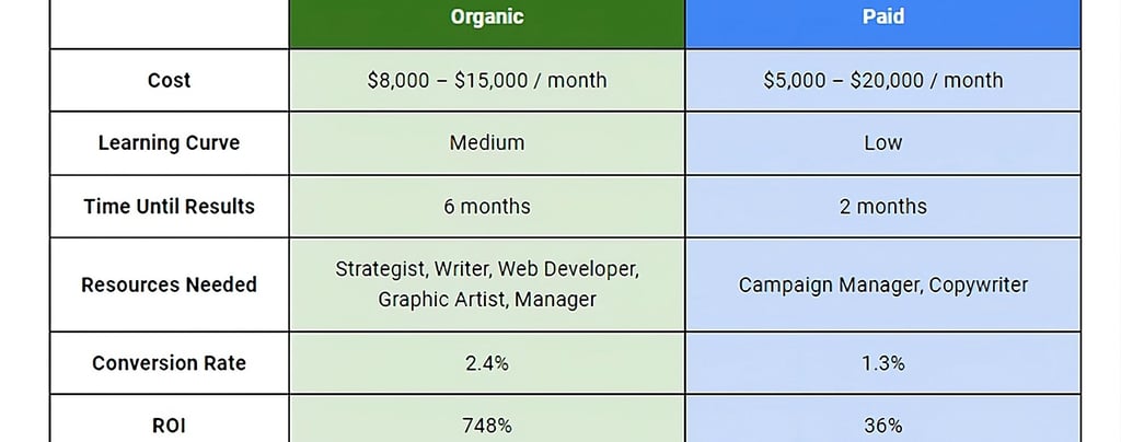 Traffic comparison between SEO and paid advertising campaigns