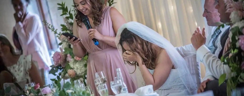 the bridesmaid giving a wedding speech