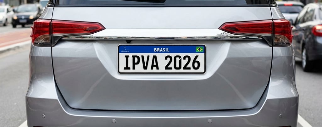imagem de uma placa de carro com o texto IPVA 2026, placa mercosul