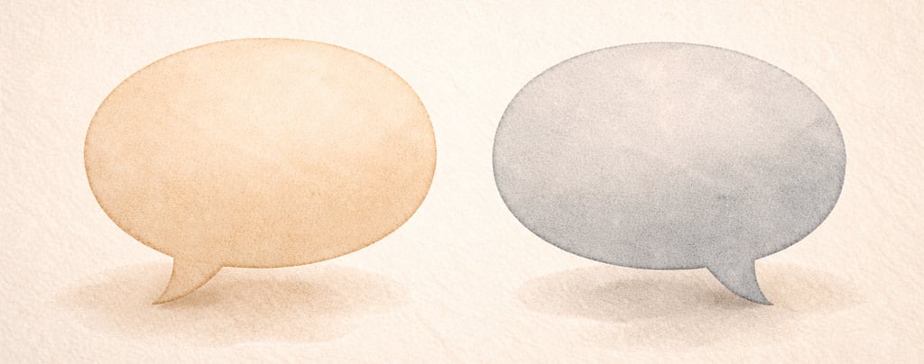 Ilustración minimal de bocadillos de diálogo para acompañar frases cortas y límites en conversaciones navideñas.