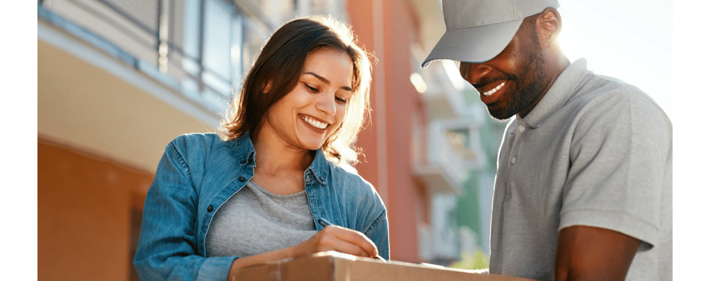 Thrive customer meeting delivery man to receive Freeze Dried Food