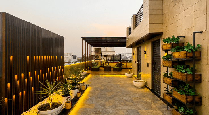 Beautifully designed themed terrace garden with customized outdoor décor in Bangalore.