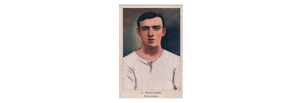 Vintage football card portrait of J. Roulson from Swansea in a classic white kit.